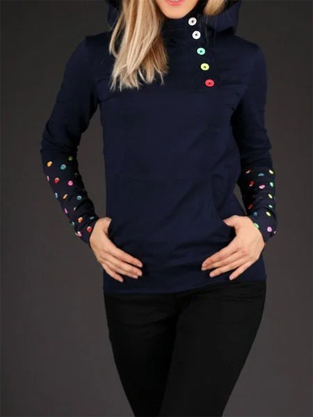 

Long Sleeve Paneled Hoodie Solid Sweatshirt, Deep blue, Tops