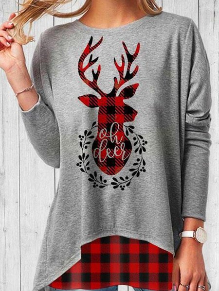 

Christmas Buffalo Plaid Splicing Reindeer Long Sleeve Blouse - Gray, Hoodies & Sweatshirts