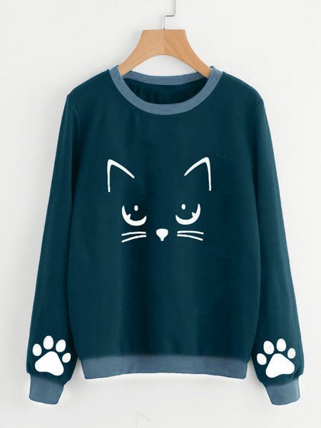 

Long Sleeve Crew Neck Printed Sweet Sweatshirts, Royal blue, Hoodies & Sweatshirts