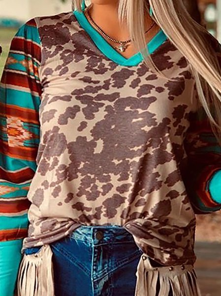 

Leopard Stripes Shift Casual Crew Neck Top, Tops