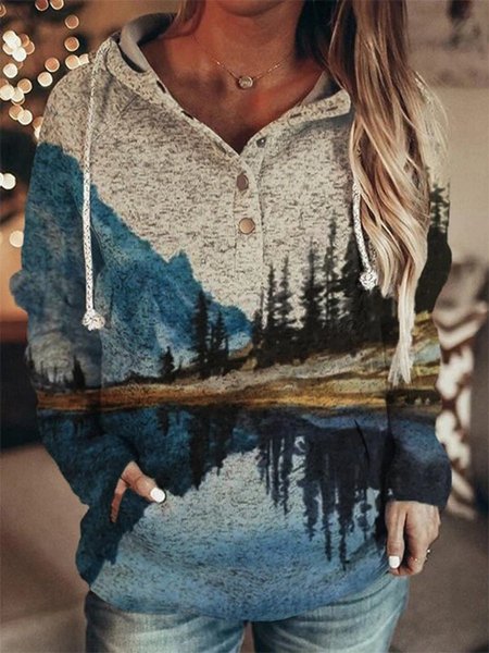 

Arte Montagna Stampare Casuale Felpa con Cappuccio Donna, Grigio, Hoodies & Sweatshirts