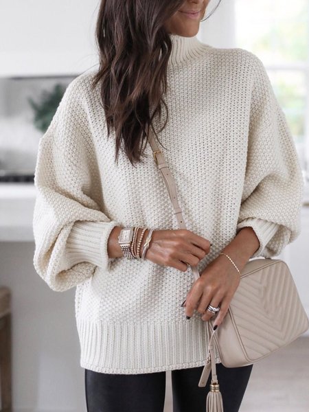 

Maniche Lunghe Semplice Maglione Cachi Scuro, Beige, Sweater