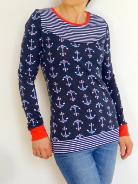 

Casual Crew Neck Printed Shirts & Tops, Navy blue, Tops