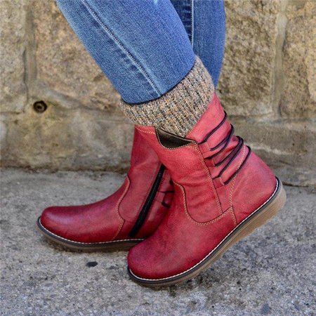 

Leather Daily Boots, Red, Boots