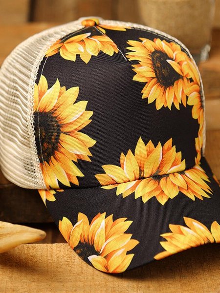 

Sunflower Mesh Splicing Criss-Cross Hollow Out Baseball Cap, Hats