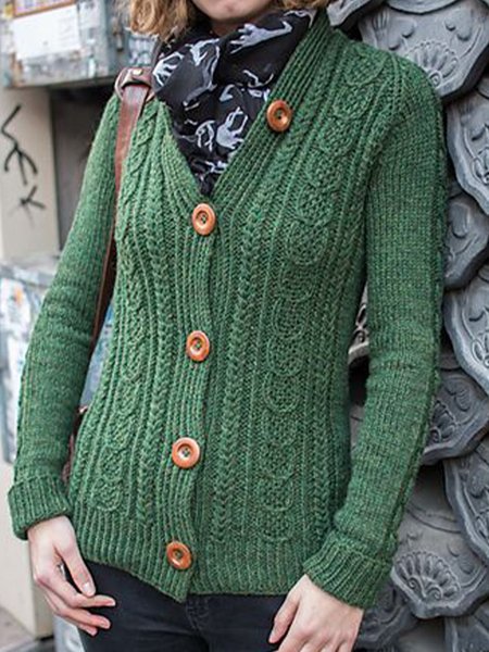 

Green Cotton-Blend Long Sleeve Shift Sweater, Sweaters