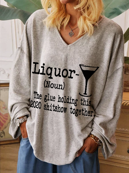 

Grigio Scollo a V Maniche Lunghe Top, T-Shirts