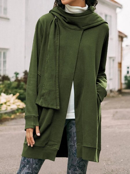 

Green Casual Stand Collar Pockets Knit coat, Cardigans