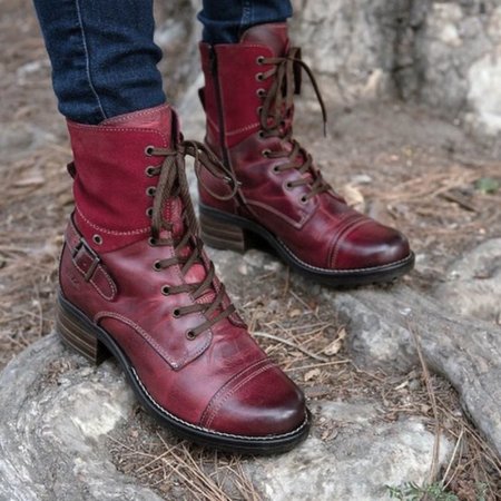 

Winter Low Heel Boots, Red, Boots