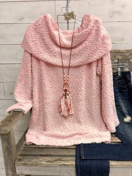 

Solido Top Casuale Maniche Lunghe Misto Cotone, Rosa, Tops
