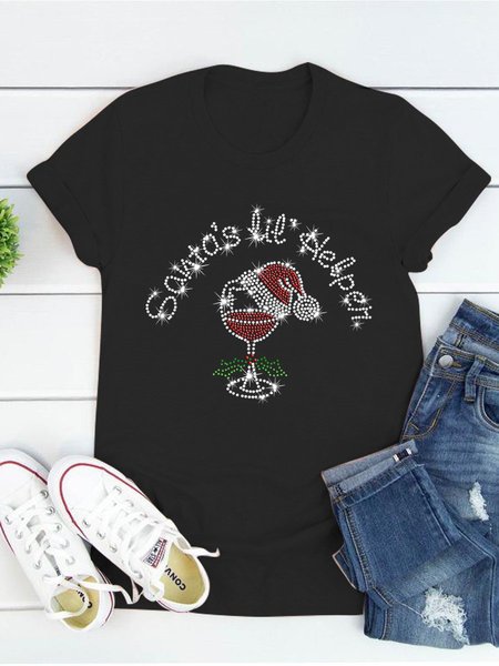 

Christmas Wine Glass Black Long Sleeve Round Neck T-shirt, T-shirts