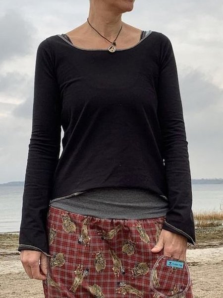 Black Casual Cotton Long Sleeve T-shirt, T-Shirts