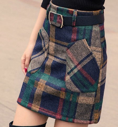 

Dolce a Quadri A-line Mini Gonna Blu Misto Cotone, Skirts