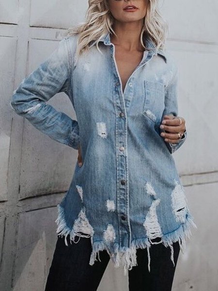 

Ripped Loose Denim Women's Jacket, Lightblue, Jackets& Coats