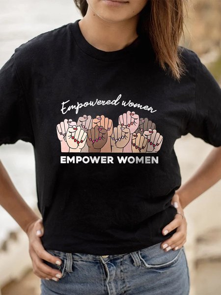 

Printed Round Neck Casual Loose T-shirt, Black, Hoodies&Sweatshirts