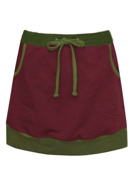 

Color-Block Casual Cotton-Blend Skirts, Red, Skirts