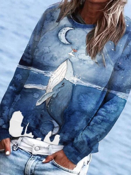

Blue Casual Cotton-Blend Shirts & Tops, Long sleeve tops