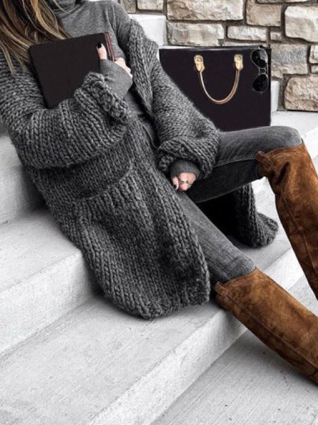 

Solid Casual Cotton-Blend V Neck Sweater coat, Gray, Clearance7
