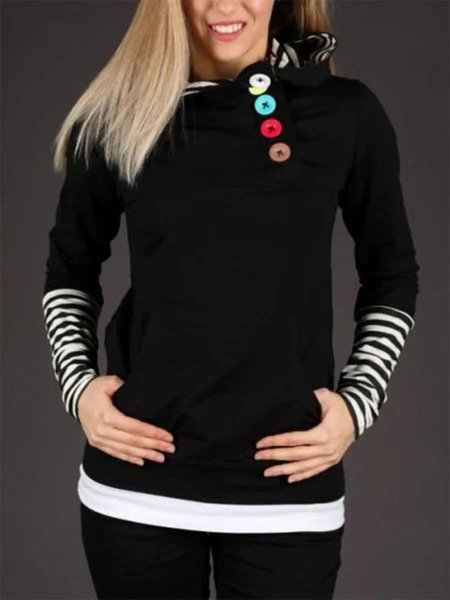 

Black Striped Casual Cotton-Blend Long Sleeve Sweatshirt, Tops