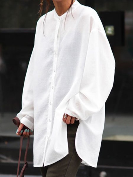 

White Shift Cotton-Blend Casual Shirt, Blouses & Shirts