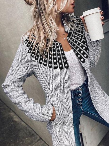 

Gray Stand Collar Casual Jacket, Cardigans