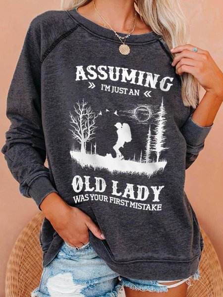 

Print Round Neck Casual Loose Sweatshirts, Black, Hoodies&Sweatshirts