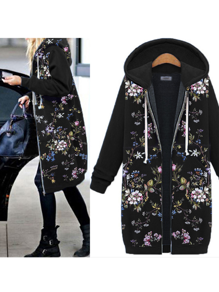 

Nero Floreale Felpa con Cappuccio Maniche Lunghe Stampato Floreale Giubbotto, Cardigans