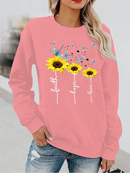 

Floral-Print Round Neck Long Sleeve Sweatshirt, Pink, Tops