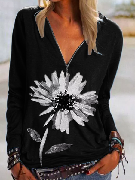 

Black Knitted Floral-Print Vintage Shirts & Tops, Tops