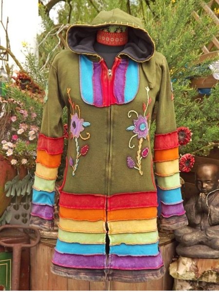 

Casual Long Sleeve Plus Size Printed Hoodie Outwear, Green, Coats & Jackets