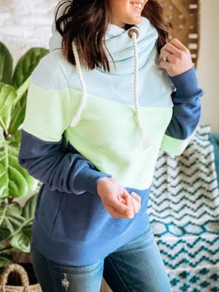 

Blue Hoodie Paneled Long Sleeve Solid Sweatshirt, Hoodies&Sweatshirts