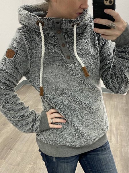 

Gray Solid Paneled Long Sleeve Hoodie Sweatshirt, Hoodies&Sweatshirts