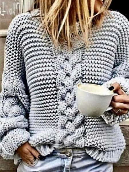 

Striped Crew Neck Long Sleeve Sweater, Gray, Sweaters