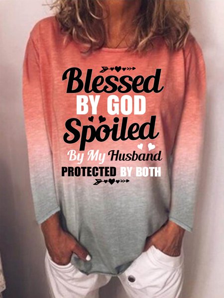 Blessed By God Spoiled By My Husband Ladies Long Sleeve Top Red/3XL