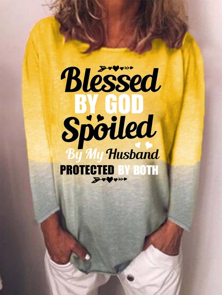 Blessed By God Spoiled By My Husband Ladies Long Sleeve Top Yellow/3XL
