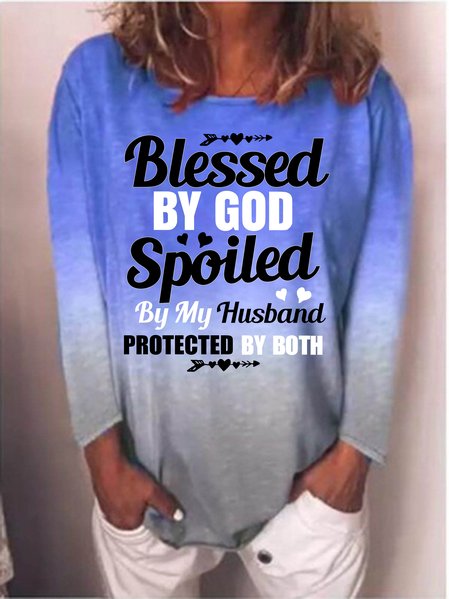 Blessed By God Spoiled By My Husband Ladies Long Sleeve Top Blue/XL