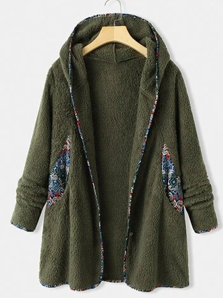

Cocoon Paneled Long Sleeve Tribal Jacket, Green, Coats