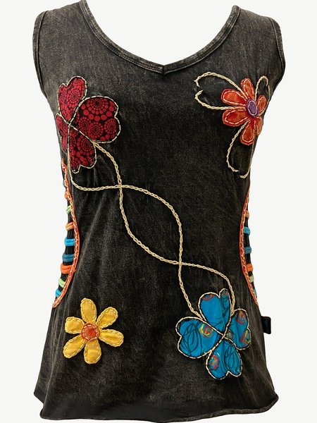 

Nero Dritto Casuale Floreale Top, Blouses & Shirts