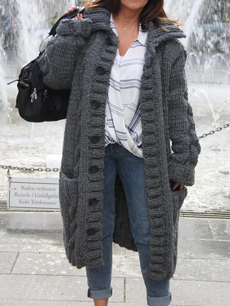 

Cotton-Blend V Neck Long Sleeve Jacket, Deep gray, Sweaters