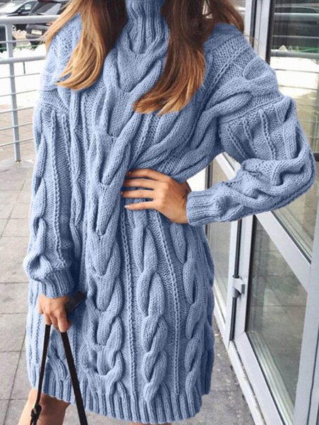 

Vintage Solid Turtleneck Cotton-Blend Sweater, Blue, Sweaters