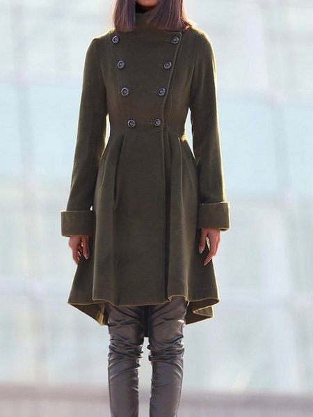 

Solid Vintage Tweed Turtleneck Jacket, Green, Trench Coats