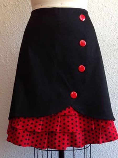

Plus Size Vintage Cotton-Blend Polka Dots Skirts, Red, Skirts