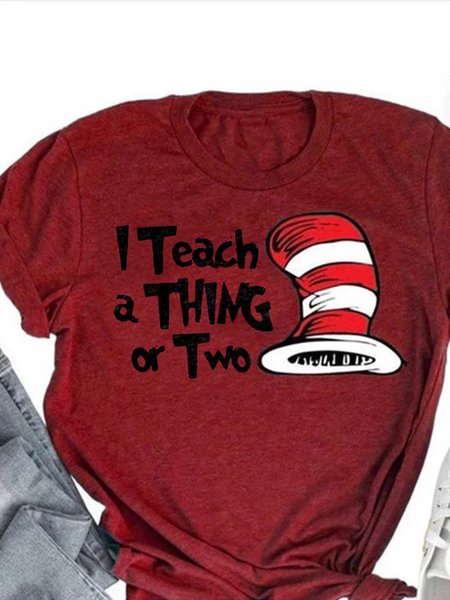 

Short Sleeve Round Neck T-shirt, Red, Tops