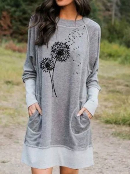 

Gray Cotton Long Sleeve Dresses, Casual Dress