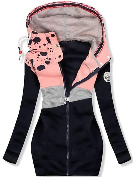 

Pink Color-Block Cotton-Blend Long Sleeve Patchwork Outerwear, Jackets& Coats