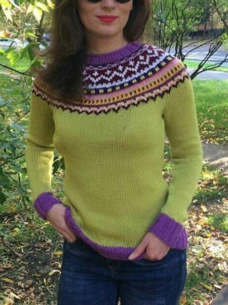 

Green Crew Neck Casual Long Sleeve Sweater, Sweaters