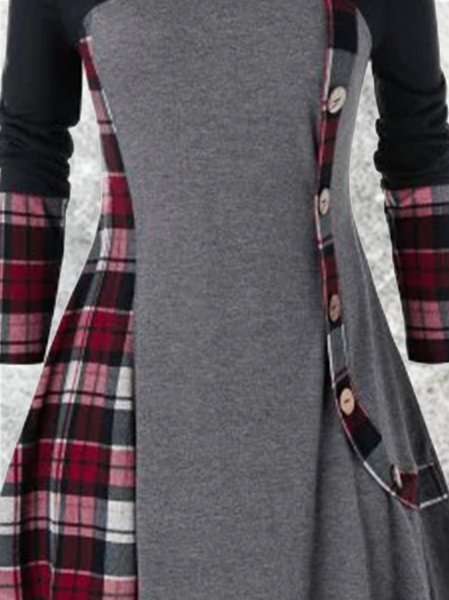 

Paneled Vintage Long Sleeve Weaving Dress, As picture, Dresses