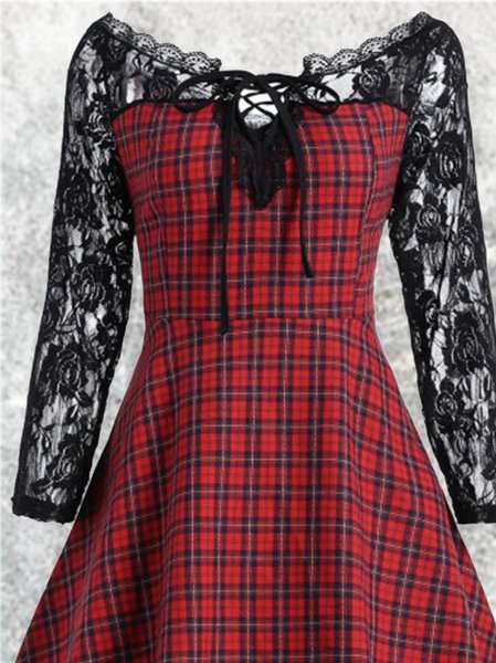 

Lace Checkered/plaid Vintage Dresses, Red, Dresses