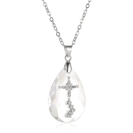 

Crystal cross drop pendant christian accessory, White, Necklaces