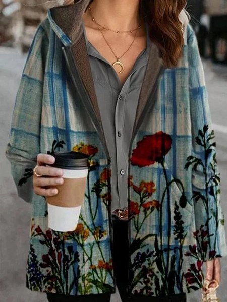 

V Neck Striped Long Sleeve Jacket, Blue, Coats